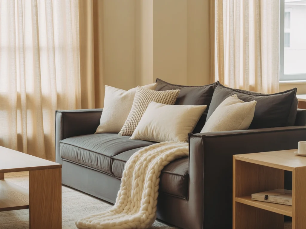 Charcoal Gray Sofa with Natural Beige