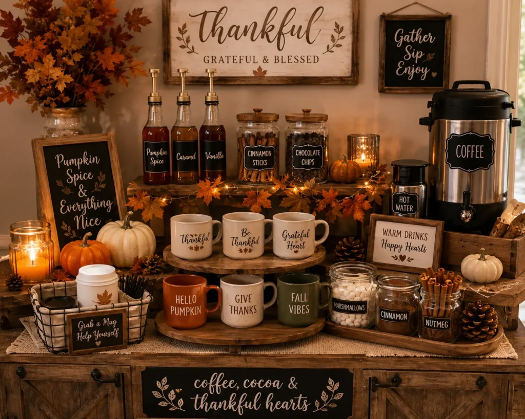 Cozy Thanksgiving coffee station setup