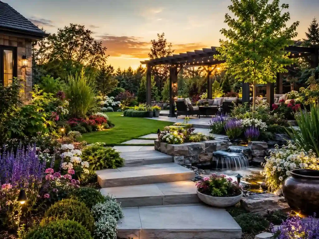 Golden hour in a lush garden