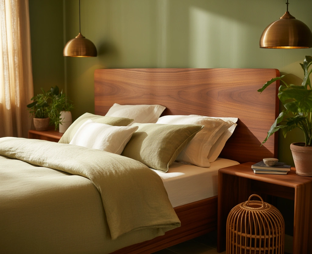 Olive Green & Walnut Wood