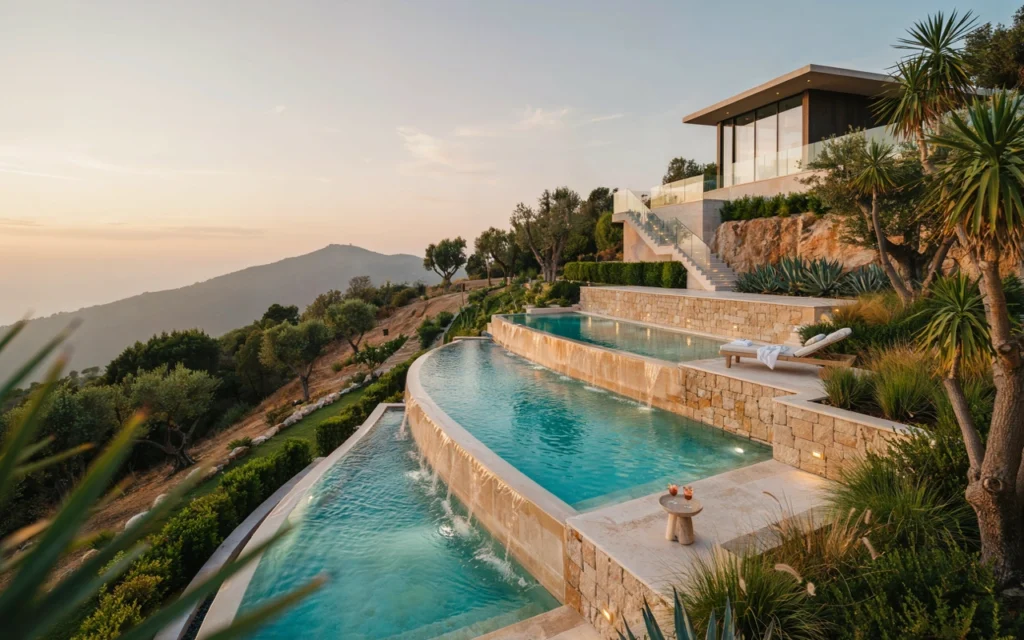 Multi-Level Pool Connected by Cascading Waterfalls