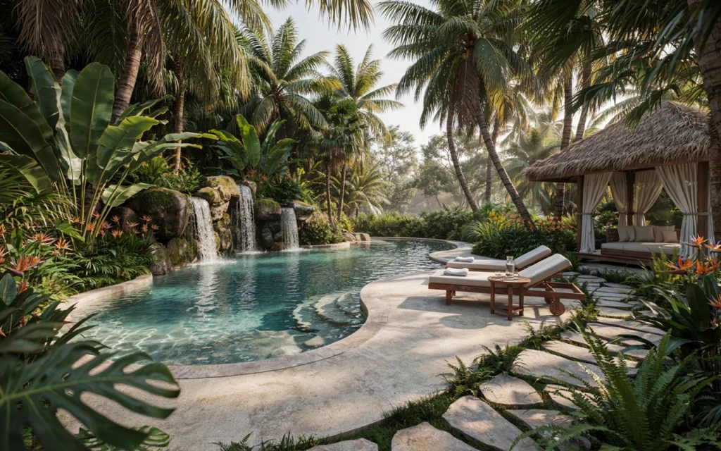 Resort-Style Pool Surrounded by Tropical Landscaping